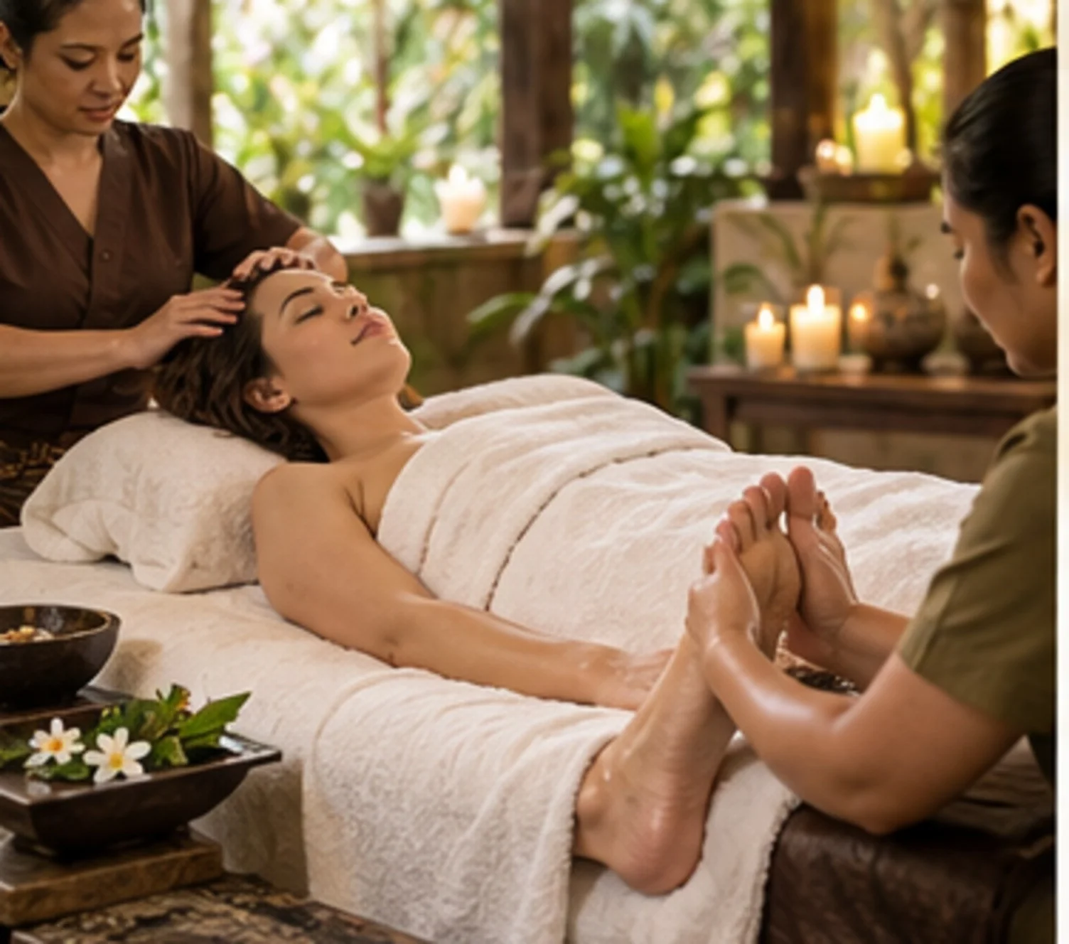 Foot & Head Massage illustrated in our spa brochure