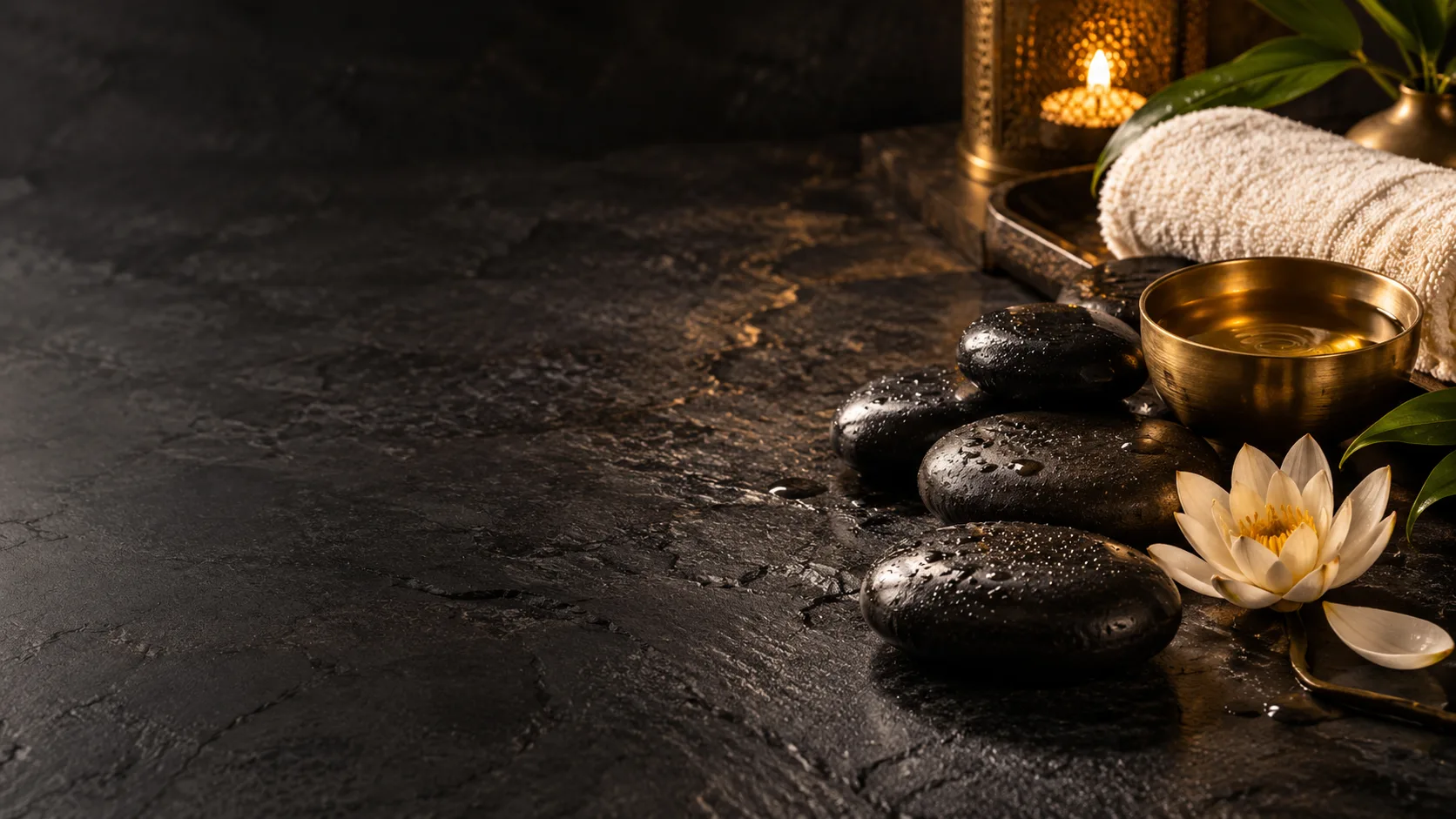 Warm towels, oils and spa essentials prepared for a relaxing session